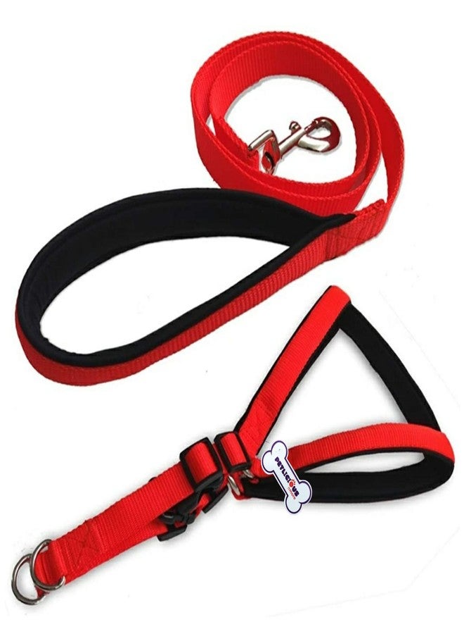 Petlicious & More (Size: Large, Thick: 1.25 Inch) Dog Harness Leash Lead Set Adjustable Dog Harness and Leash Set for Daily Outdoor Walking Running Training (Large) - Red - Image 1
